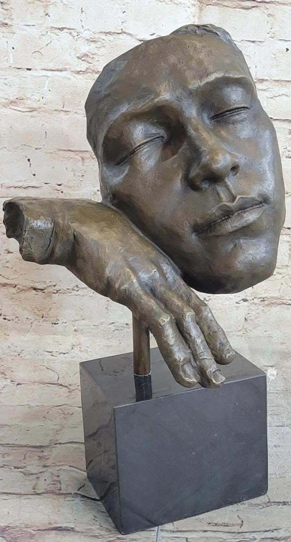 Abstract Surrealistic Modern Art Resting Man Bronze Bust Sculpture - 18" x 12": Abstract Surrealistic Modern Art Resting Man Bronze Bust Sculpture - 18" x 12" This amazing piece of art inspired by Salvador Dali, will leave you stoned. The man rests on his hand, while he s