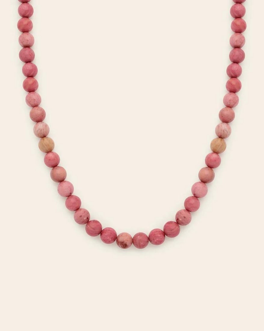 Blush Rhodochrosite Necklace – Gold Vermeil: Blush Rhodochrosite Necklace – Gold Vermeil A standout piece for those who love bold, feminine jewelry, the Blush Rhodochrosite Necklace features polished rhodochrosite beads in a warm, rosy hue. Cr