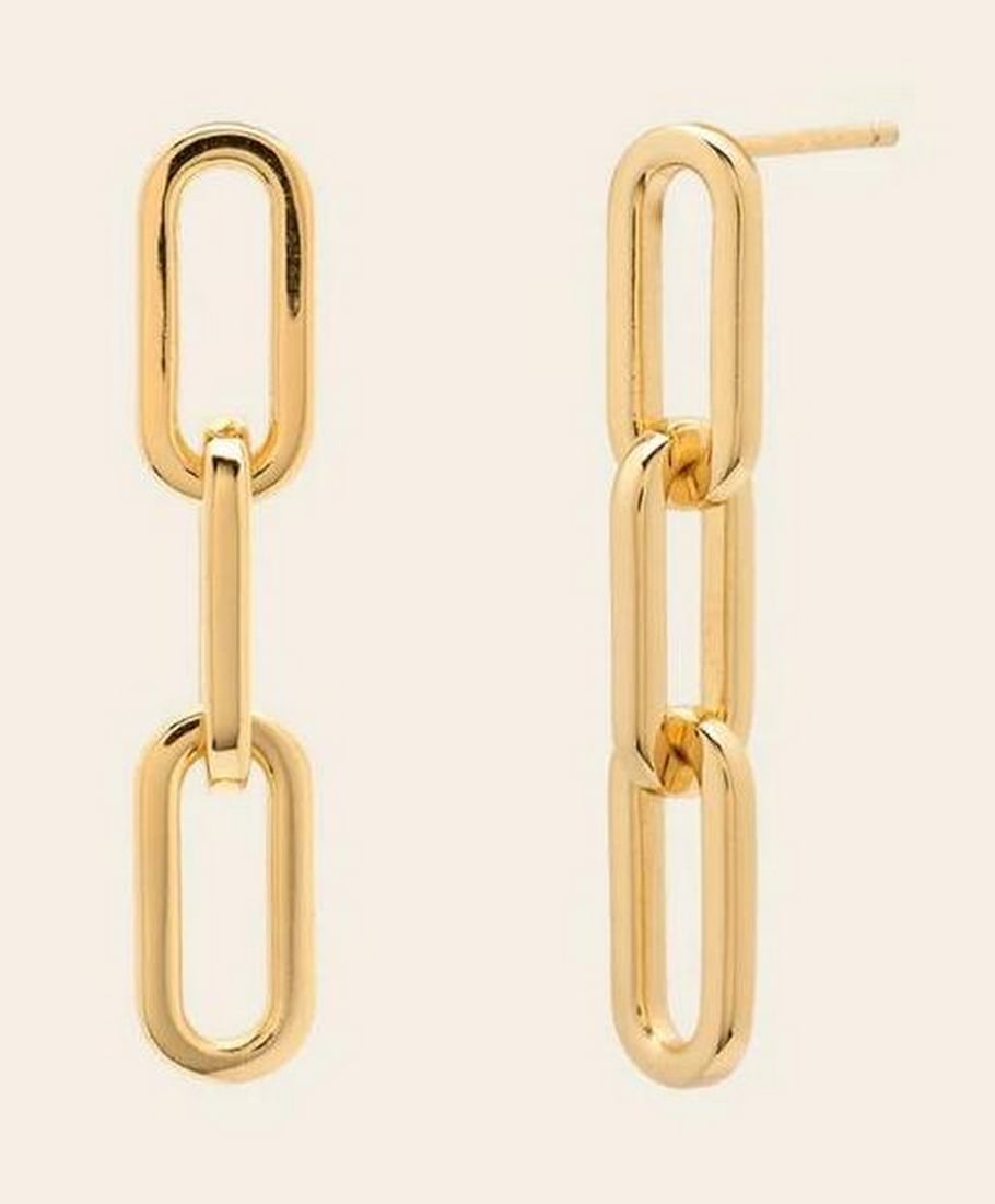 Fluid Link Drop Earrings: Fluid Link Drop Earrings Elevate your everyday with these versatile drop earrings, designed to move effortlessly with you. Crafted in 14k gold vermeil, their sleek, elongated shape allows for