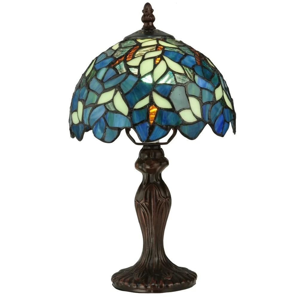 Nightfall Wisteria Tiffany-Style Table Lamp: Nightfall Wisteria Tiffany-Style Table Lamp Experience the serene beauty of a twilight garden with the Nightfall Wisteria mini lamp. Evoking the peaceful ambiance of an evening stroll beneath cascadin