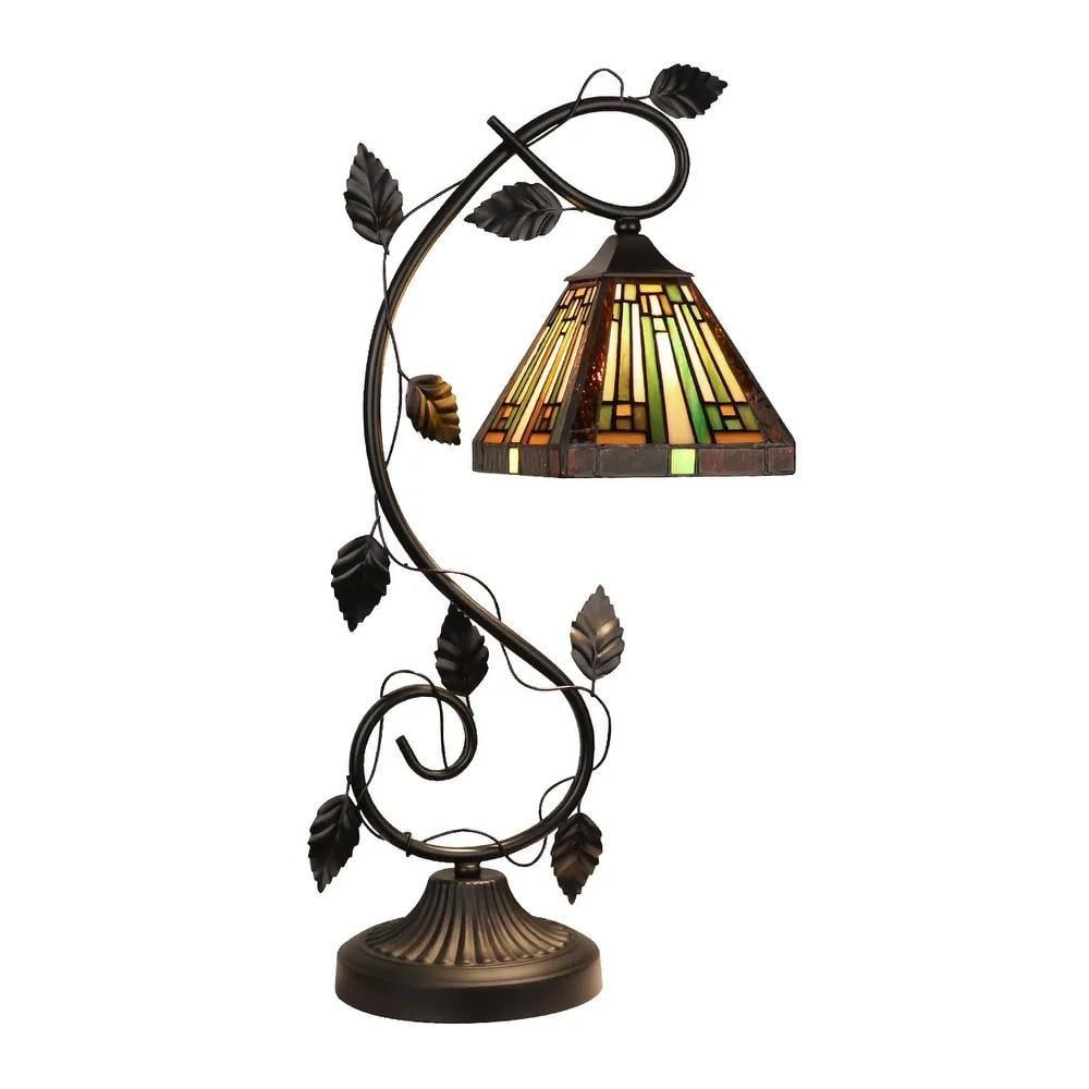 Handcrafted Tiffany-Style Table Lamp with Vibrant Yellow-Green Stained Glass (1 of 4)