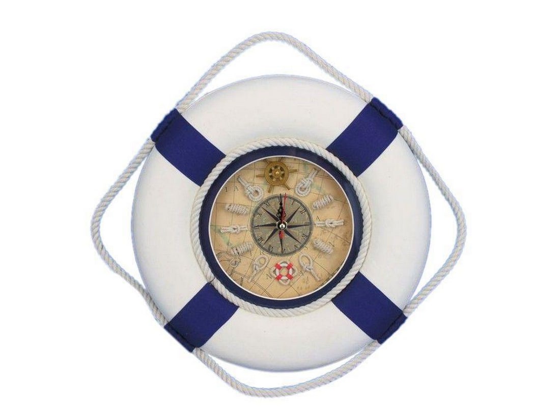 12" Timeless White Nautical Lifering Wall Clock with Blue Bands (1 of 5)