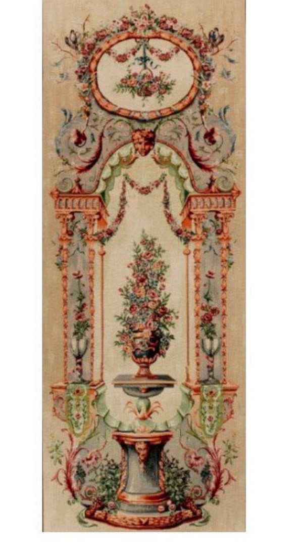 Elysee Palace Flower Arrangement Tapestry: Elysee Palace Flower Arrangement Tapestry This jacquard wall tapestry is taken from an order of the empress Eugenie to the Elysee palace made in Beauvais, a vase is surrounded by golden columns and to