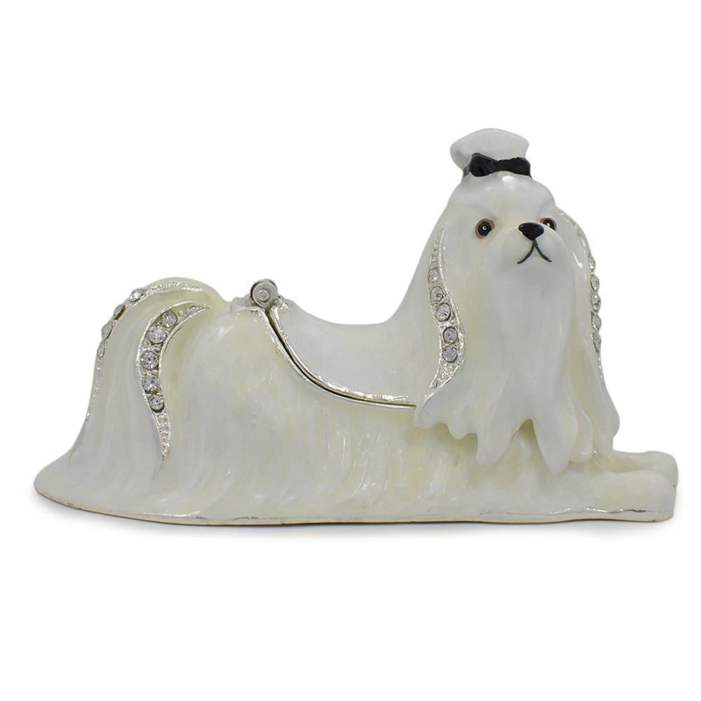 White Maltese Dog Jewelry Trinket Box Figurine (1 of 2)