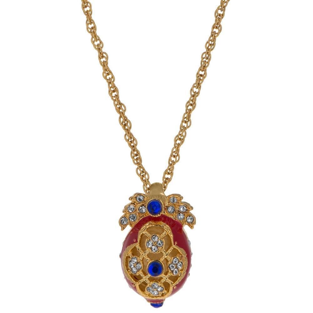 Red Enamel Cut Out Royal Egg Inspired Pendant Necklace: Red Enamel Cut Out Royal Egg Inspired Pendant Necklace 20 Inches. View Photos For More Details.