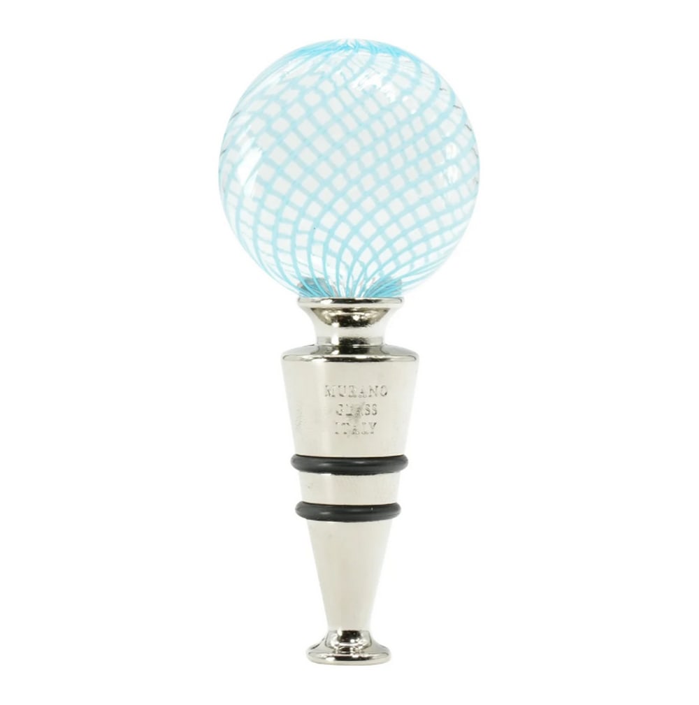 Light Blue Filigree Flat Bottle Stopper – Murano Glass (1 of 3)