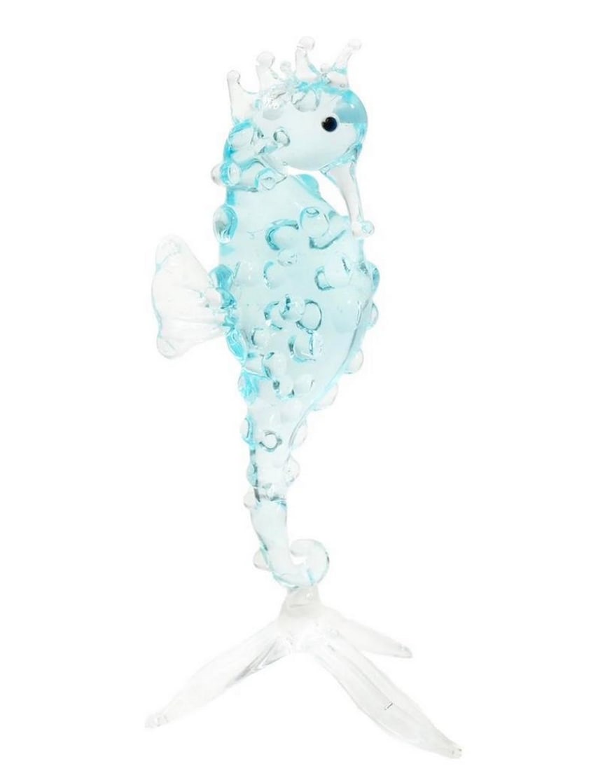 Light Blue Seahorse Murano Glass Sculpture: Light Blue Seahorse Murano Glass Sculpture The perfect addition to any bedroom, office, or cottage! Dimensions: 2"L x 2"W x 4.3"H View Photos For Further Details