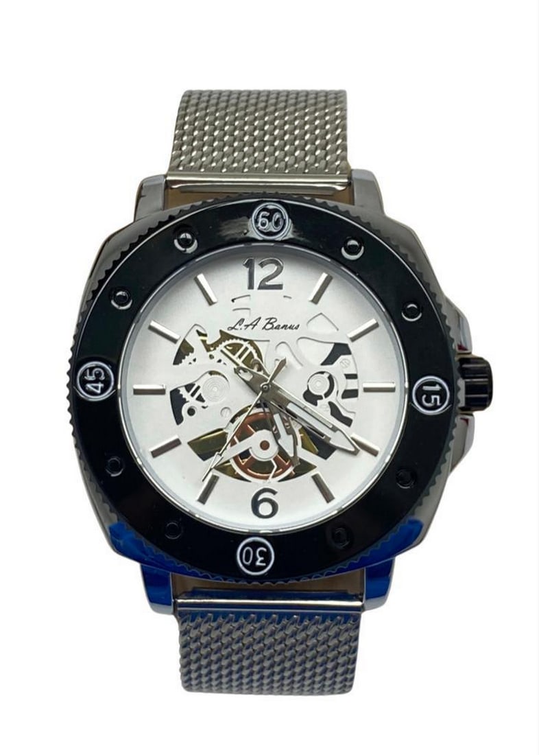 Mens L.A Banus Semi-Skeleton Gloss Finish Chain Link Band Watch (1 of 4)