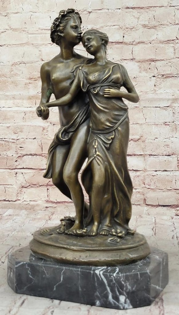 Art Nouveau Romantic Couple Original Bronze Statue - 15" x 8": Art Nouveau Romantic Couple Original Bronze Statue - 15" x 8" This captivating bronze sculpture portrays a tender moment between two lovers. The young woman, hurt by her love, hesitantly offer