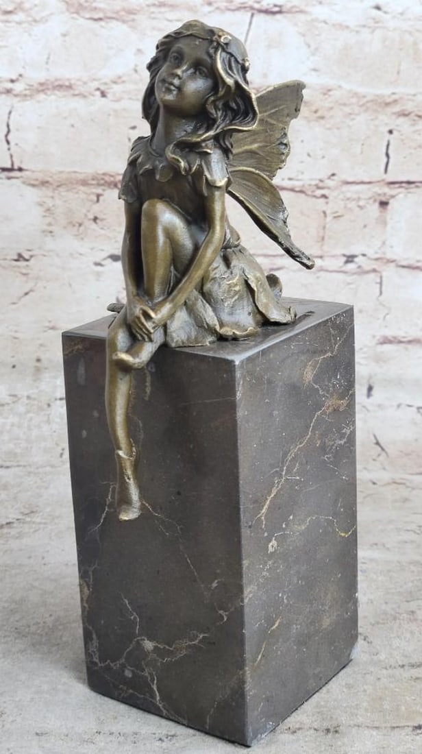 Original Austrian Vienna Bronze Angel Crafted On Rectangular Marble Base - 6lbs: Daydreamers will fall in love with this daydreaming fairy. Filled with youthful curiosity, she wanders around the mystical forest, her eyes taking in all the magic around her. She is lulled by the sof