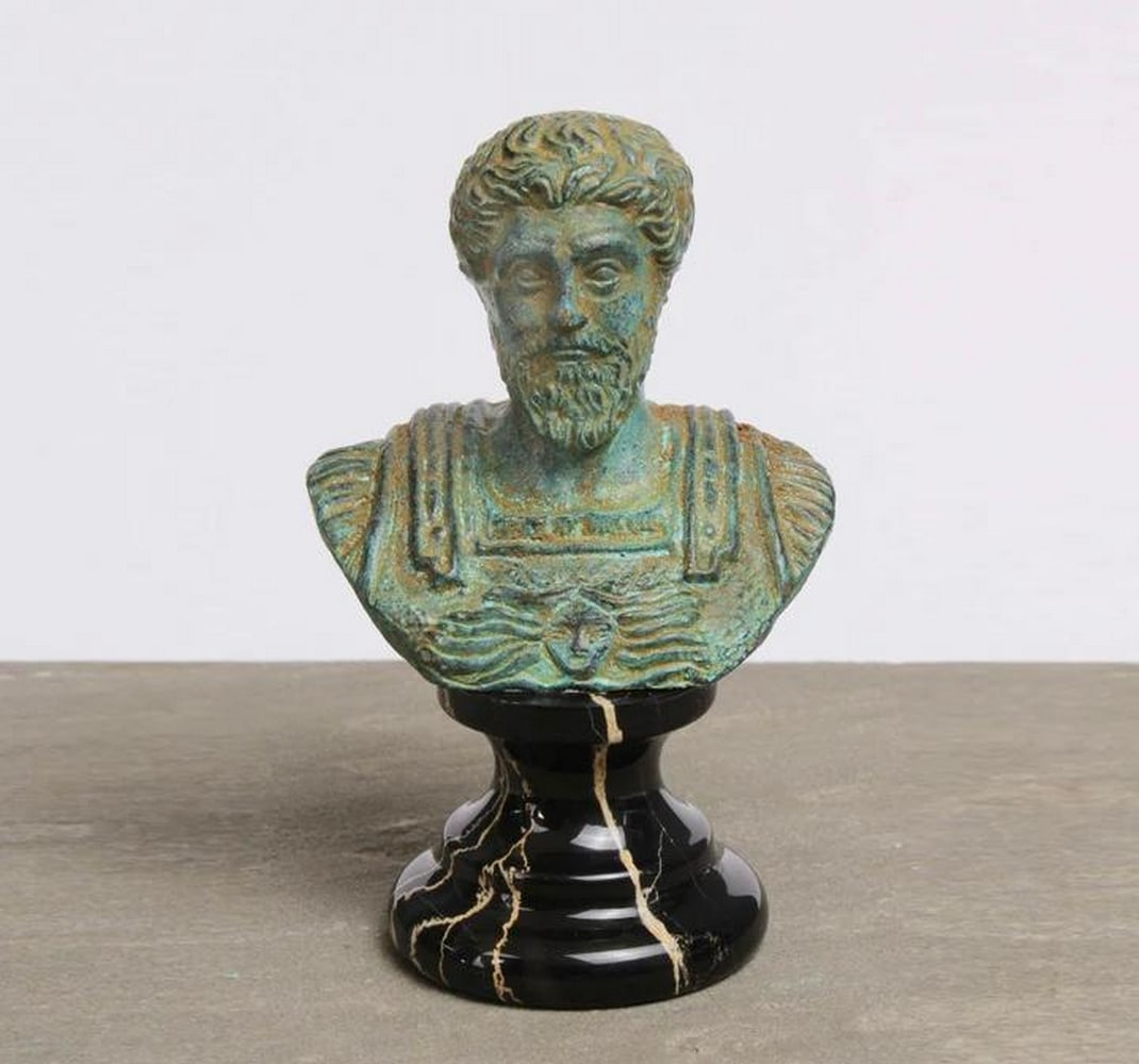 Marcus Aurelius: Stoic Emperor Bust: Marcus Aurelius: Stoic Emperor Bust The Marcus Aurelius Bust is a finely detailed tribute to the renowned Roman emperor and philosopher. Crafted with precision, this small yet commanding sculpture