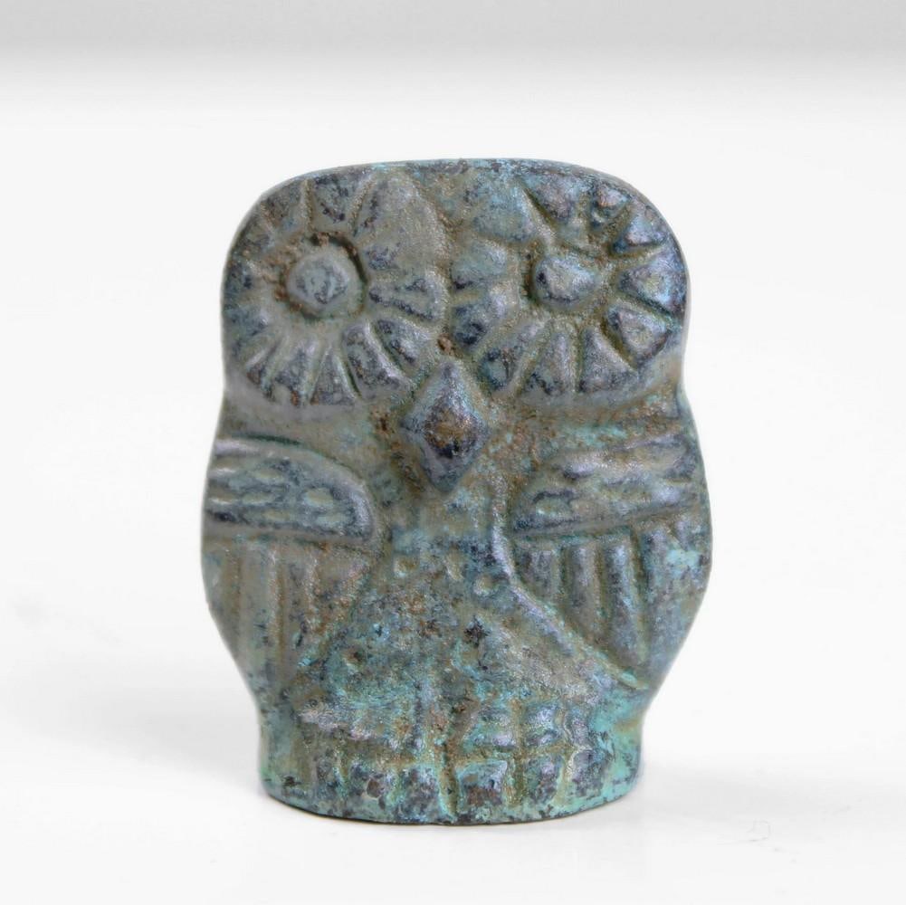 Aged Copper Owl Statue - (0.13lbs): Aged Copper Owl Statue - (0.13lbs) This striking owl statue embodies wisdom, regal silence, and fierce intelligence. Crafted from high-quality copper-zinc alloy using a proprietary hot-casting process