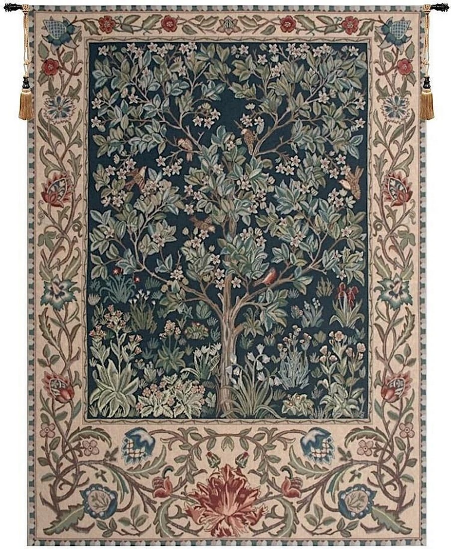 Tree of Life Blue – William Morris Inspired Belgian Wall Tapestry (1 of 3)