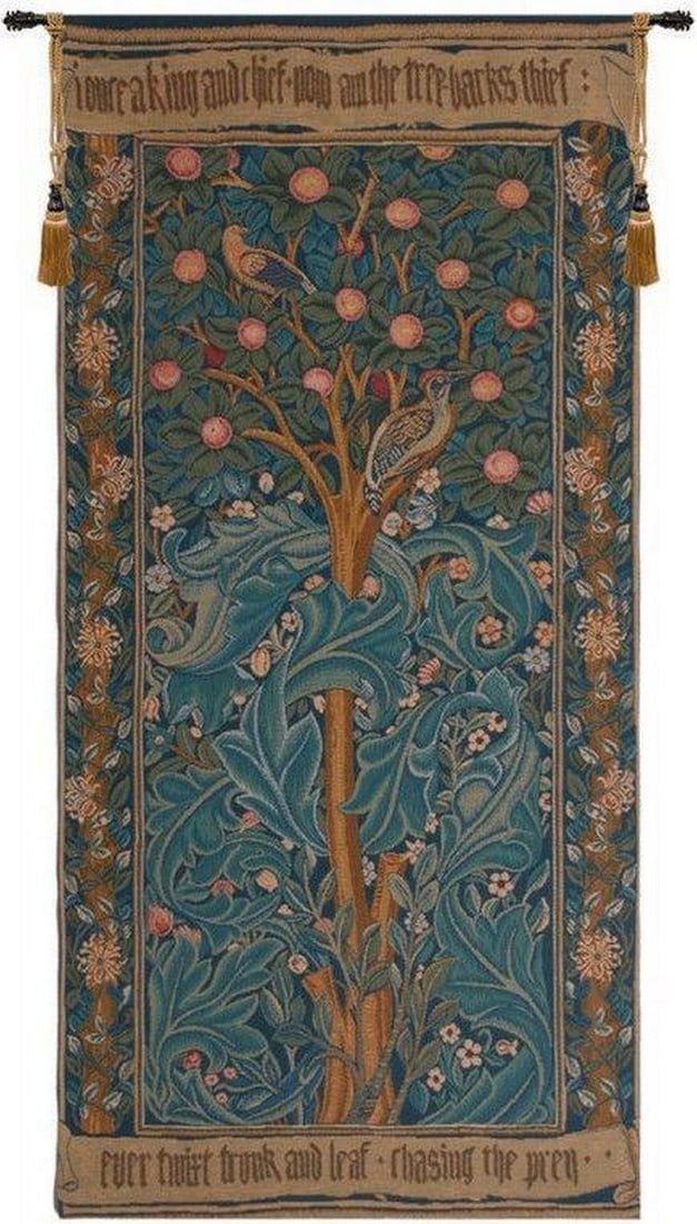 The Woodpecker Verse Inspired Wall Tapestry: The Woodpecker Verse Inspired Wall Tapestry This beautifully crafted tapestry is inspired by William Morris’s 1885 “Woodpecker” design, based on the poetic tale of Picus from Ovid’s