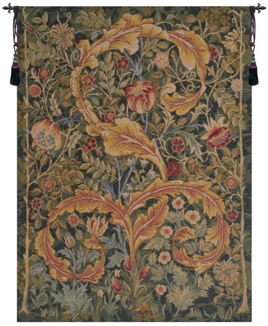 Acanthe Green Inspired French Wall Tapestry: Acanthe Green Inspired French Wall Tapestry Inspired by William Morris’s 1898 embroidered panel, this elegant tapestry showcases lush acanthus leaves set against a beautifully detailed floral