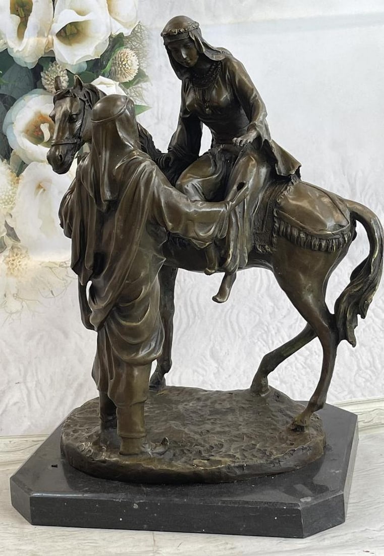 Arabian Couple Dismounting Horse Bronze Sculpture After Barye – 17" x 12" (1 of 6)