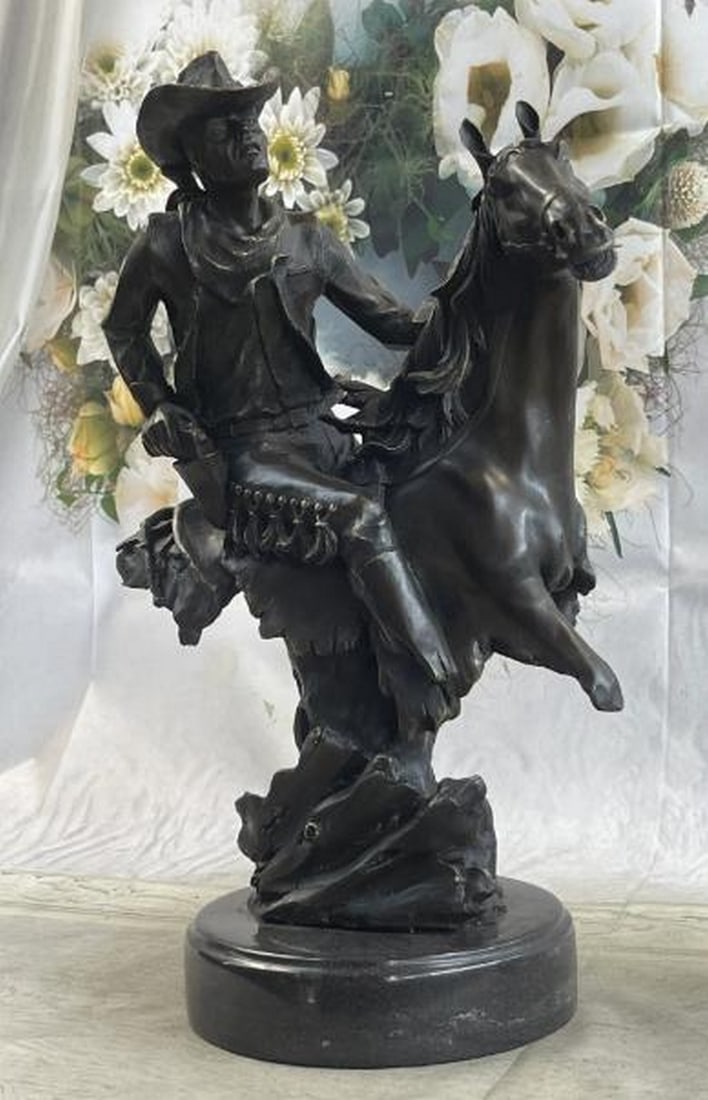 Rebel Rider Abstract Outlaw Cowboy Bronze Sculpture: Rebel Rider Abstract Outlaw Cowboy Bronze Sculpture Bold and untamed, this is a striking abstract modern art bronze sculpture depicting a dynamic cowboy outlaw on horseback, gun in hand and spirit unb