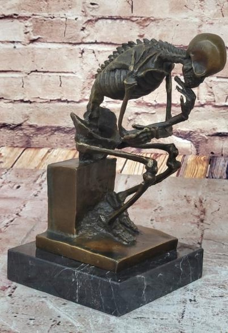 Skeleton Thinker Bronze Sculpture - 4