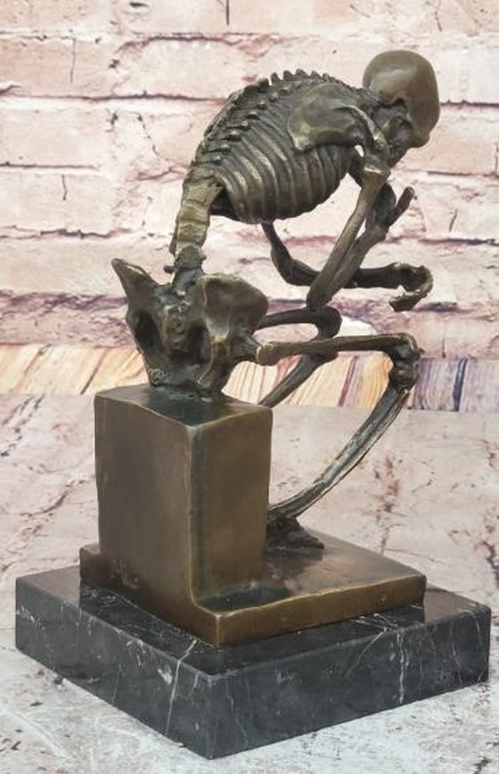 Skeleton Thinker Bronze Sculpture - 5