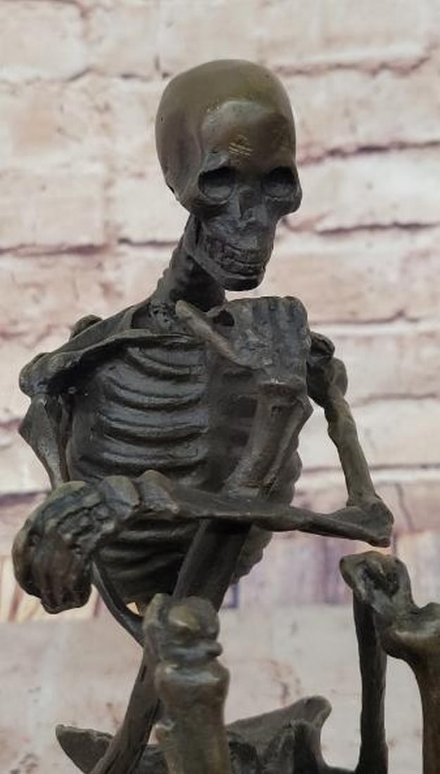 Skeleton Thinker Bronze Sculpture - 6