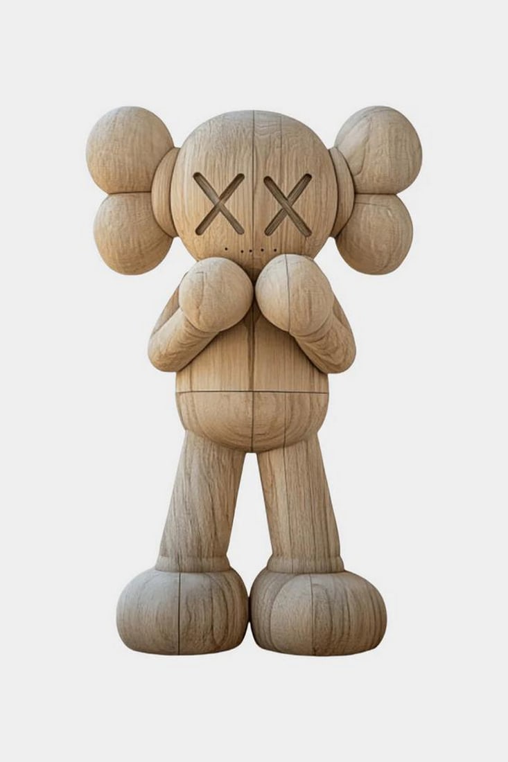 “Whispers in Grain?? KAWS-Inspired Wooden Character Sculpture: “Whispers in Grain” KAWS-Inspired Wooden Character Sculpture A modern wooden sculpture inspired by the iconic style of KAWS, featuring a stylized figure with exaggerated cartoon-like