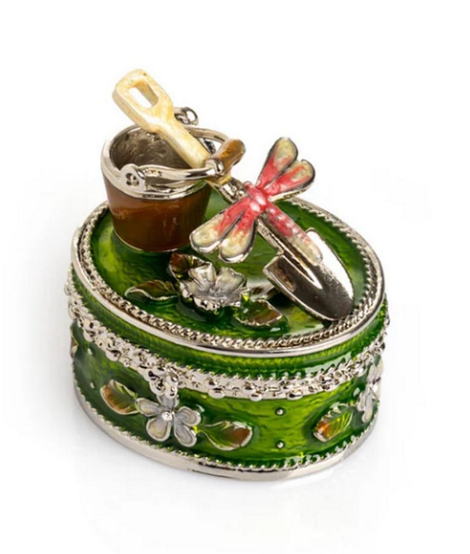 Dragonfly Sand Keepsake???????: Dragonfly Sand Keepsake This charming enamel-painted trinket box, featuring a whimsical bucket and shovel design accented by a delicate pink dragonfly, is a handcrafted treasure adorned with