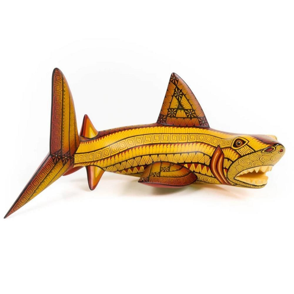Fierce Shark – Oaxacan Alebrije Wood Carving: Fierce Shark – Oaxacan Alebrije Wood Carving Bold and full of movement, this dynamic shark alebrije is a striking piece of Oaxacan folk art. Hand-carved from copal wood and painted with precision, i