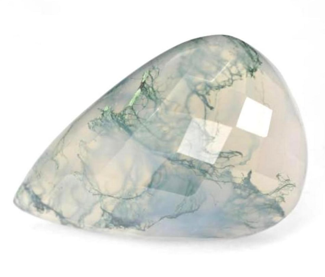 38.72ct Pear Checkerboard Green Moss Agate Gemstone: 38.72ct Pear Checkerboard Green Moss Agate Gemstone Size: 31.5 x 22 x 8.5 mm Colour: Light Green Clarity: Translucent Untreated Origin: India Mohs Hardness: 6.5-7 View Photos For Further Details