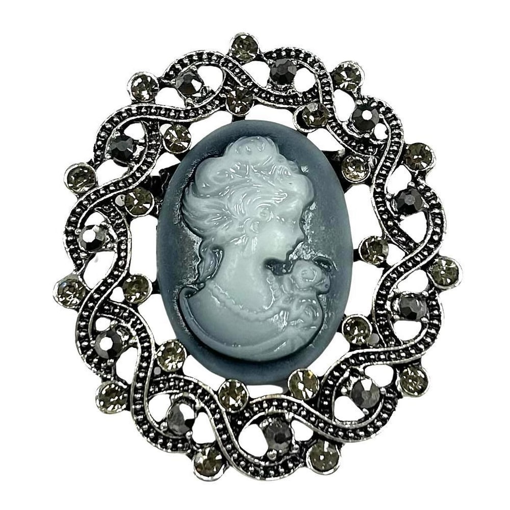 Feminine Grace Rhinestone Cameo Brooch of A Woman: Feminine Grace Rhinestone Cameo Brooch of A Woman This exquisite brooch features a delicately carved silhouette of a woman, capturing her poise and grace in a way that evokes a sense of mystery and