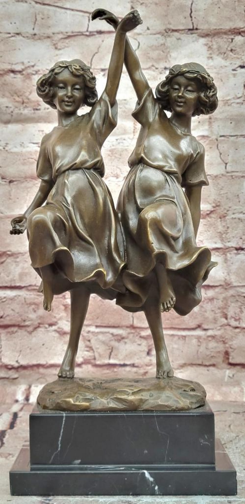Twin Dancing Girls Bronze Statue - 13.5" x 6" (1 of 6)
