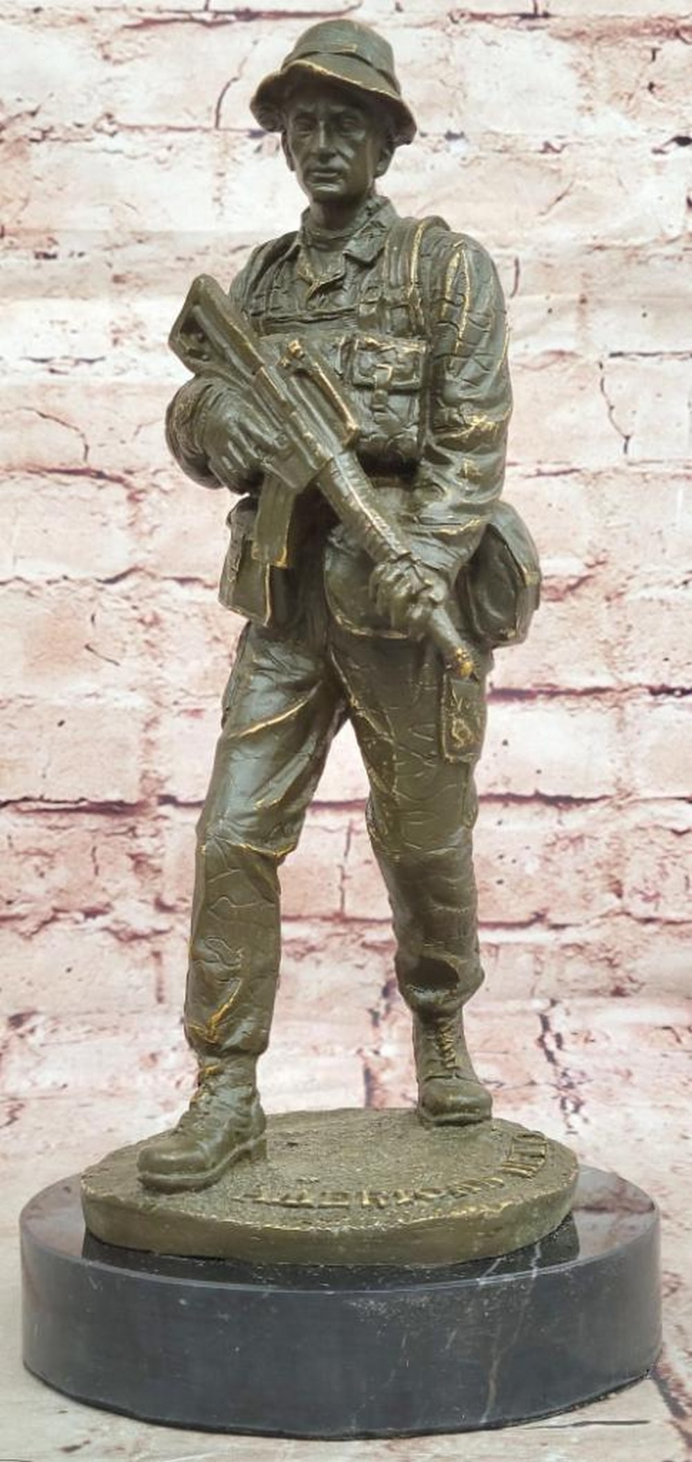 Bronze American Soldier Statue - Vietnam War Tribute Military Sculpture - 11.5" x 5.5": Bronze American Soldier Statue - Vietnam War Tribute Military Sculpture - 11.5" x 5.5" This powerful bronze sculpture by artist Fisher honors the bravery and sacrifice of American soldiers from the Vi