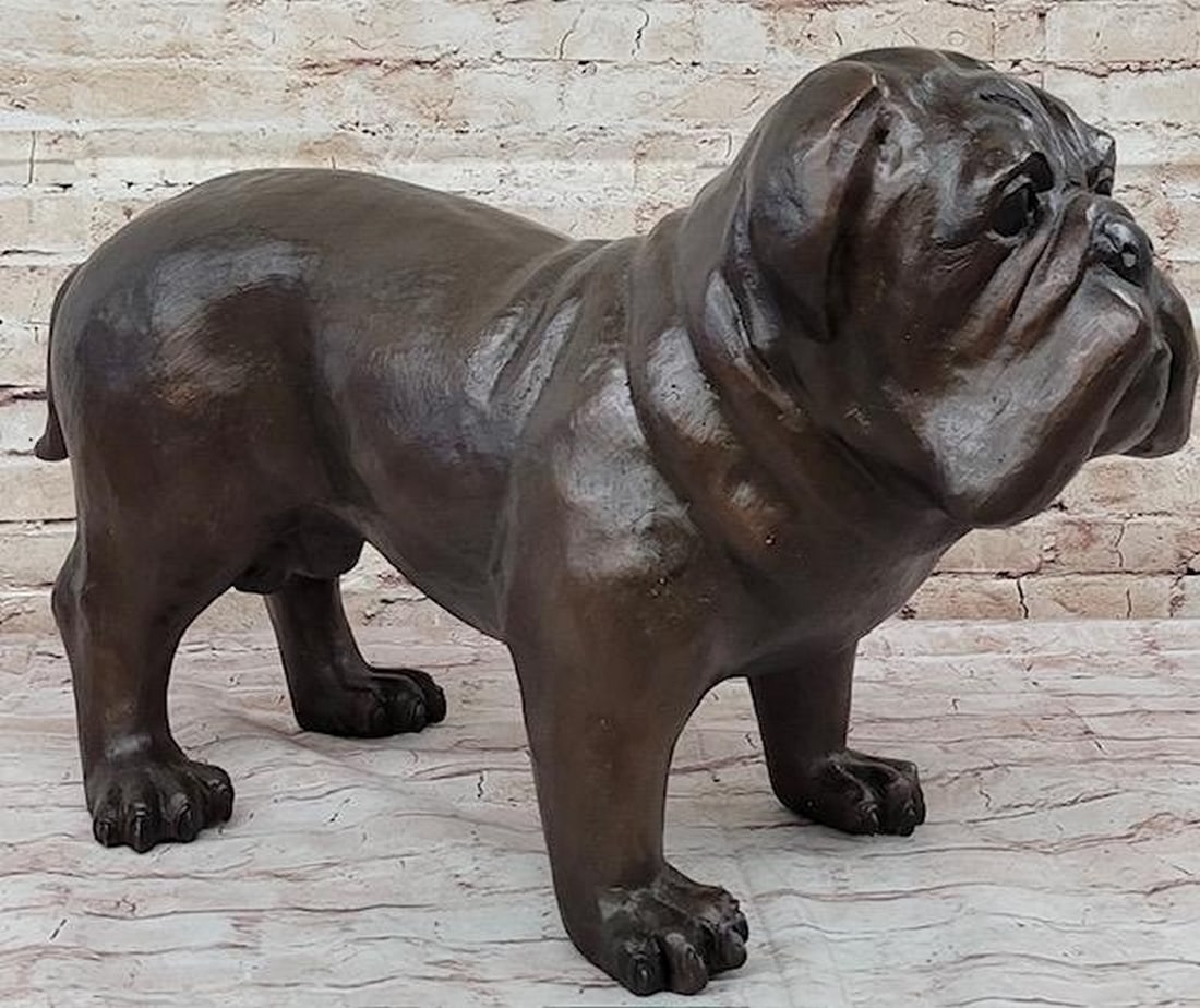 Life Size English Bulldog Puppy Bronze Statue Sculpture Figure 14" x 24": Life Size English Bulldog Puppy Bronze Statue Sculpture Figure 14" x 24" Experience the grandeur of the Large Noble English Bulldog bronze sculpture, a remarkable portrayal of the beloved anim