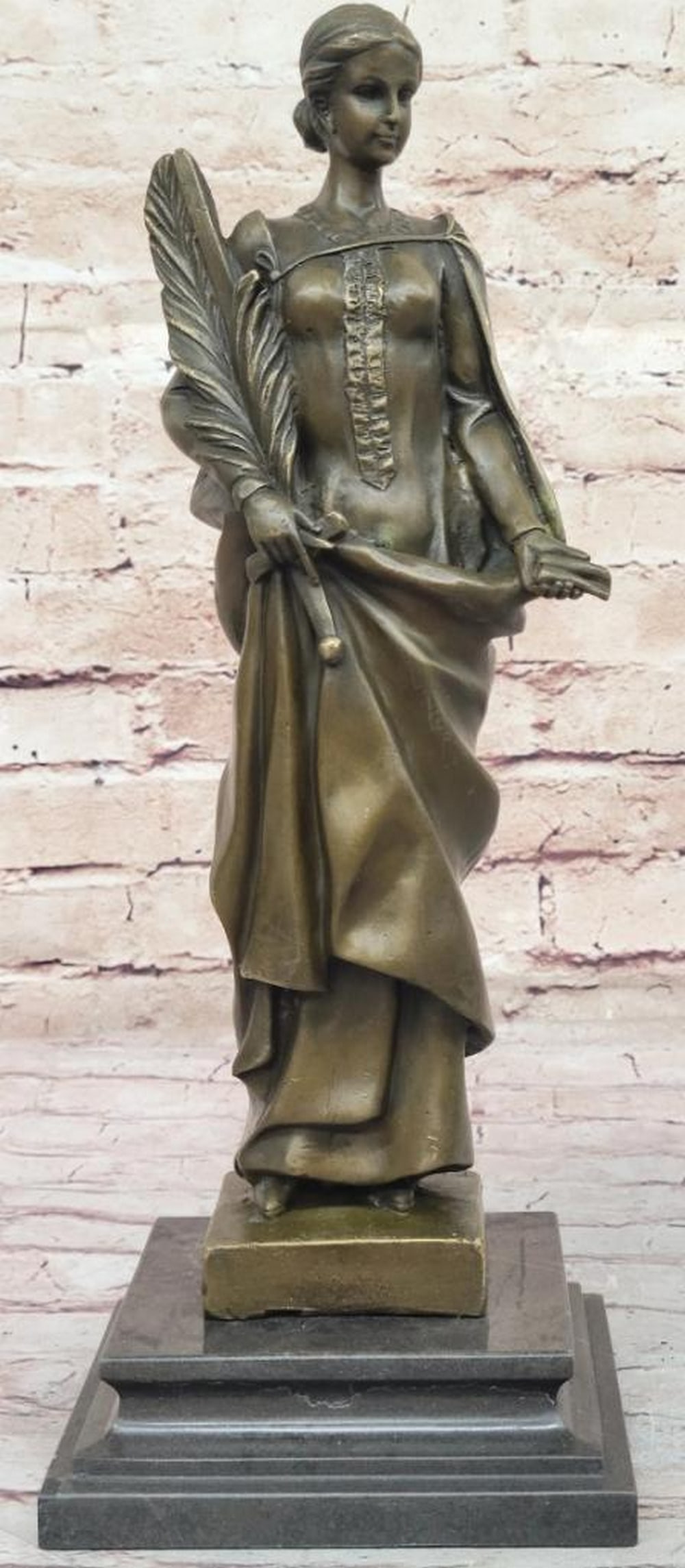 Fortuna Roman Goddess of Fortune Original Bronze Sculpture by J. Kassin - 14" x 4.5": Fortuna Roman Goddess of Fortune Original Bronze Sculpture by J. Kassin - 14" x 4.5" This striking bronze sculpture depicts Fortuna, the Roman goddess of fortune, holding a sword wrapped in a 