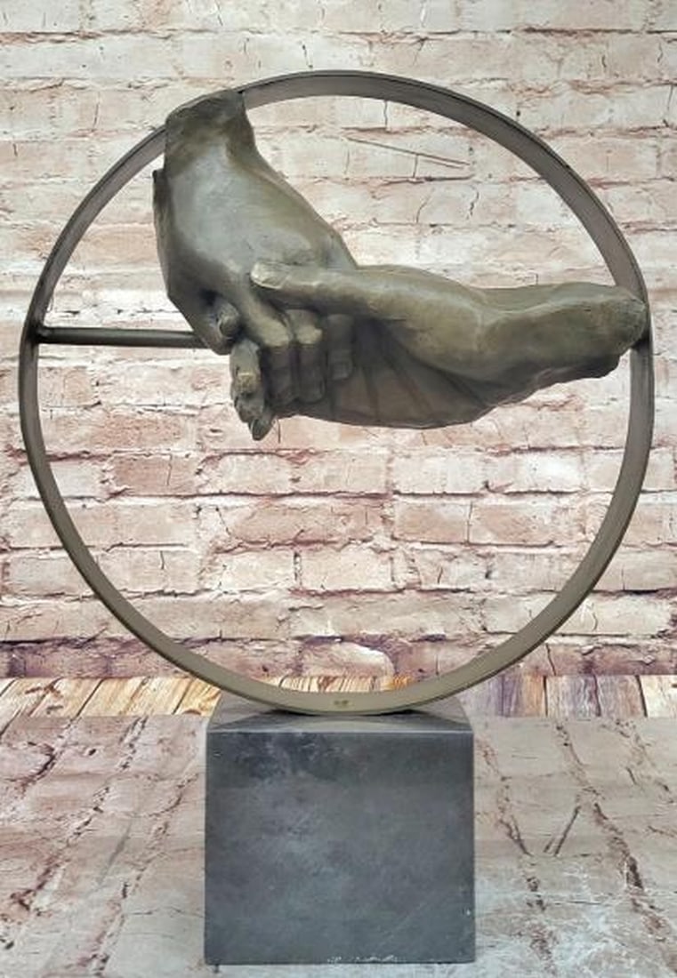 Eternal Pact Bronze Sculpture: Eternal Pact Bronze Sculpture This reproduction bronze sculpture, inspired by the visionary surrealism of Salvador Dalí, presents a strikingly abstract interpretation of a handshake, two detailed han