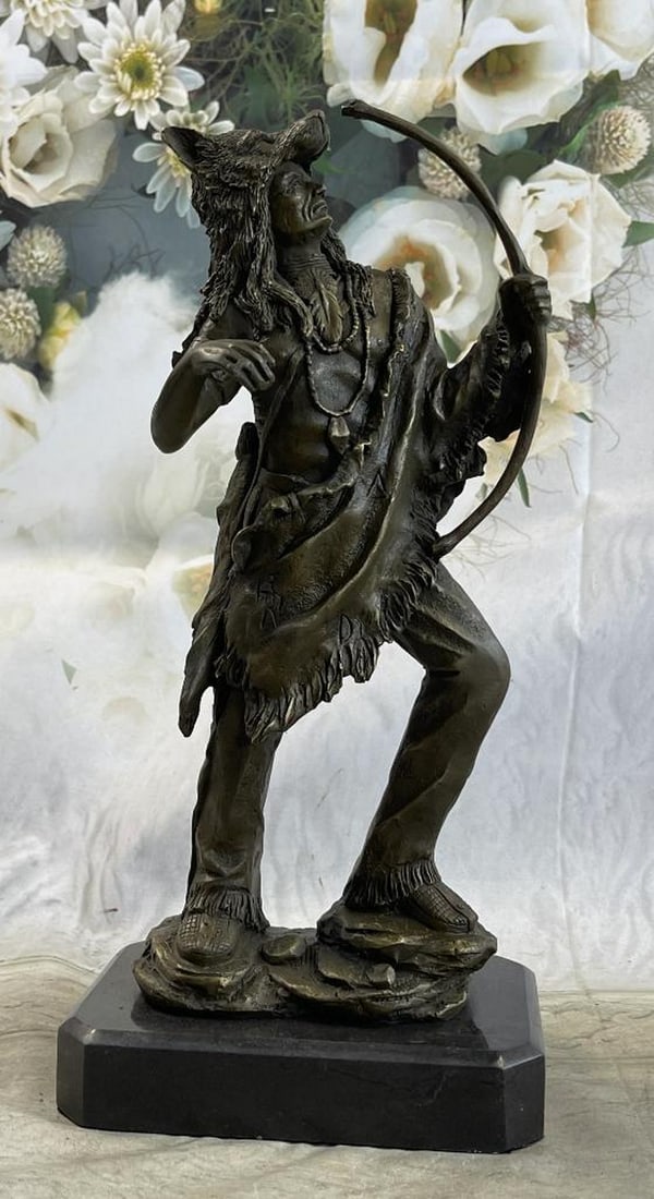 Inspired Mohician Warrior Bronze Sculpture - 12" x 6": Inspired Mohician Warrior Bronze Sculpture - 12" x 6" This impressionistic sculpture of the Indian chief instills a since of pride, respect, and honor. He holds his bow tightly next to him rea