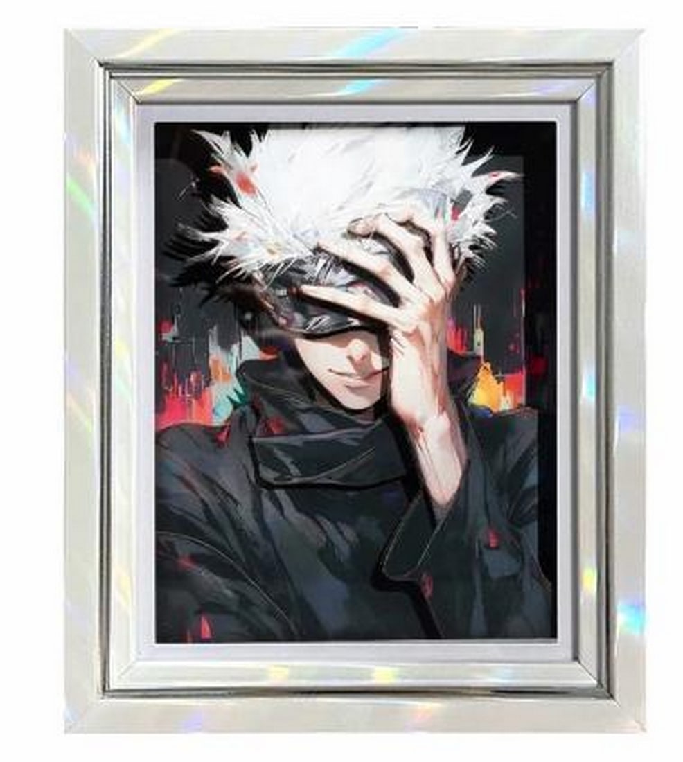 Unmasked Light 3D Paper Art Featuring Gojo in Iridescent White Frame (1 of 4)