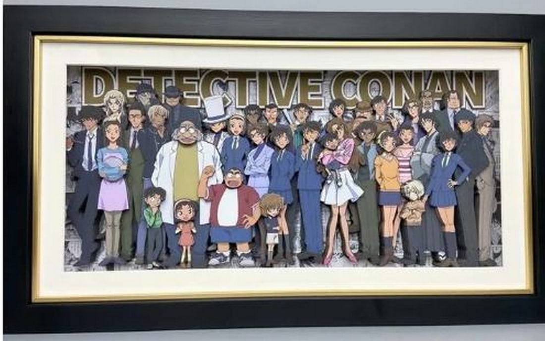 Detective Conan 3D Paper Art in Black & Gold Frame: Detective Conan 3D Paper Art in Black & Gold Frame Step into the world of mystery with this dynamic 3D Paper Art featuring beloved Detective Conan characters in vivid detail. Towering above the sc