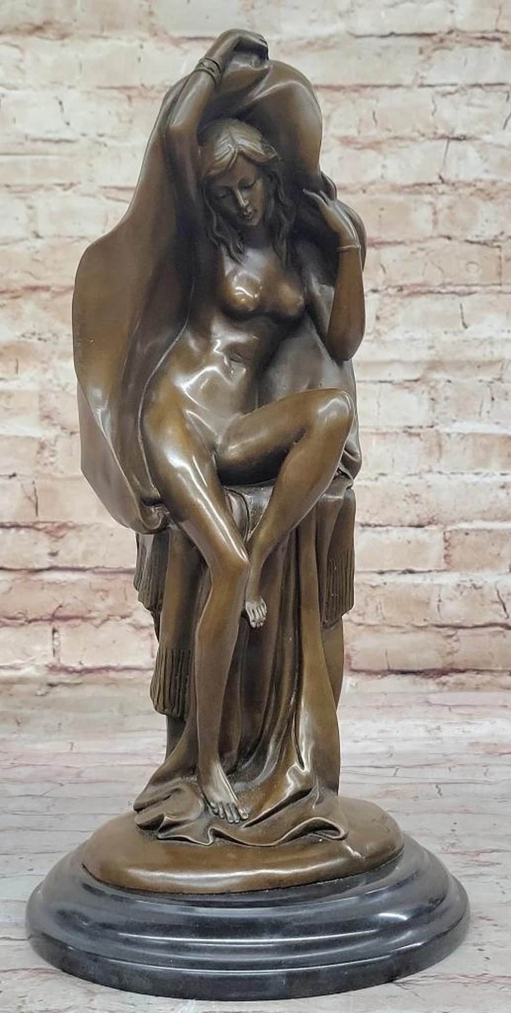 Sexy Nude Female Figure Underneath a Shawl - Original Bronze Art Deco Sculpture - 16" x 8": Sexy Nude Female Figure Underneath a Shawl - Original Bronze Art Deco Sculpture - 16" x 8" Experience the essence of contemporary art with this handcrafted bronze sculpture, a masterpiece by A