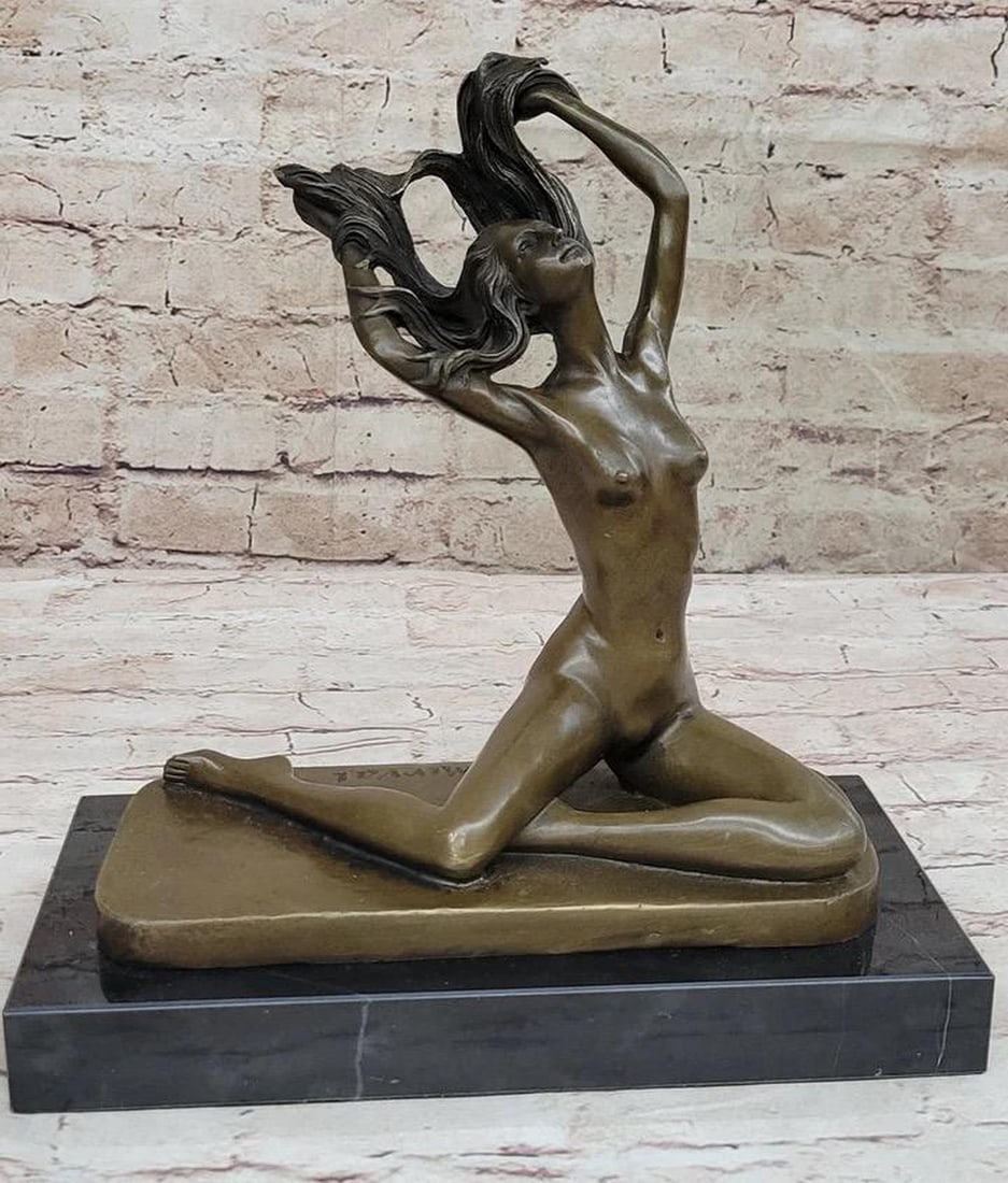 Sculptors Muse: Inspired Bronze Sculpture of a Free Spirited Woman Posing by C. Mirval - 12" x 9.5": Sculptors Muse: Inspired Bronze Sculpture of a Free Spirited Woman Posing by C. Mirval - 12" x 9.5" Presenting an exquisite bronze sculpture capturing the spirit of an artist's muse. This 
