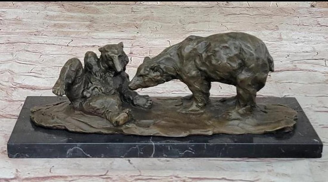 Mother Bear Comforting Comforting Cub Bronze Statue - 5.5" x 13.5": Mother Bear Comforting Comforting Cub Bronze Statue - 5.5" x 13.5" Crafted with precision using the lost wax method, this sculpture beautifully captures the essence of maternal love in the wil