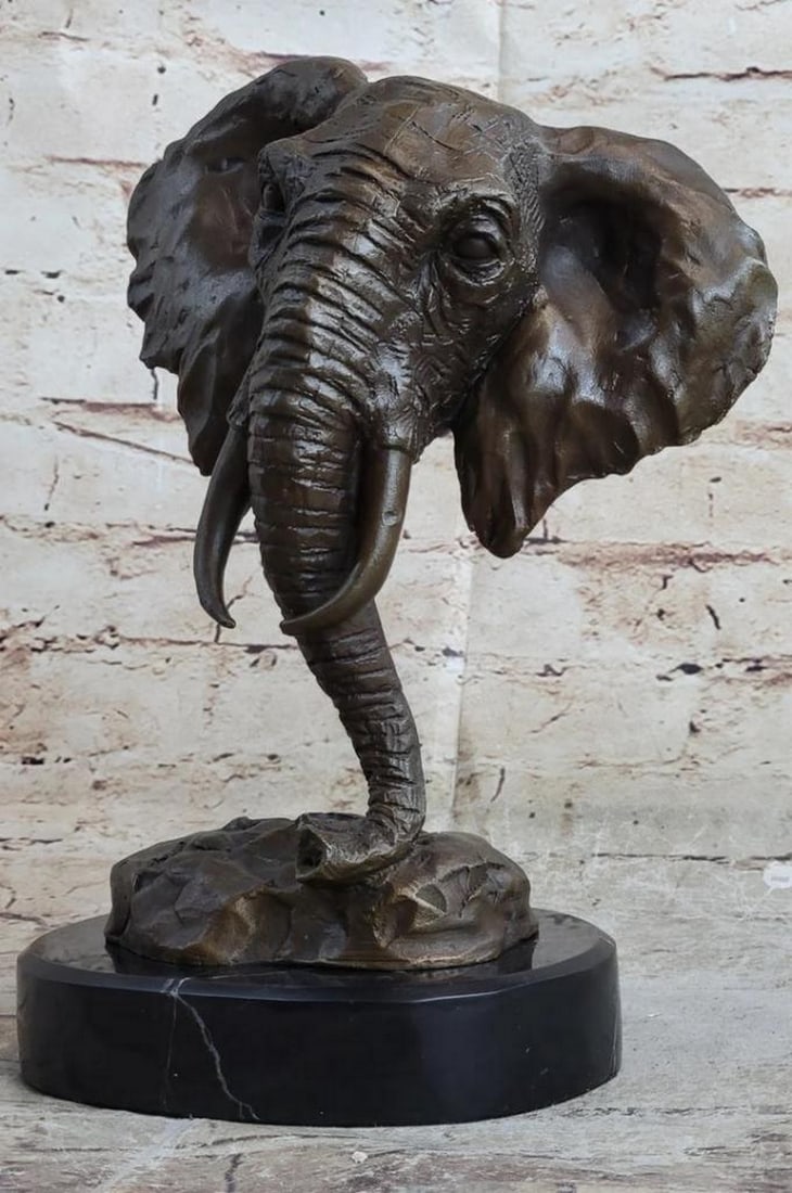 Majestic Elephant Head Original Signed Bronze Sculpture by Milo on Marble Base - 10.5" x 7" (1 of 6)