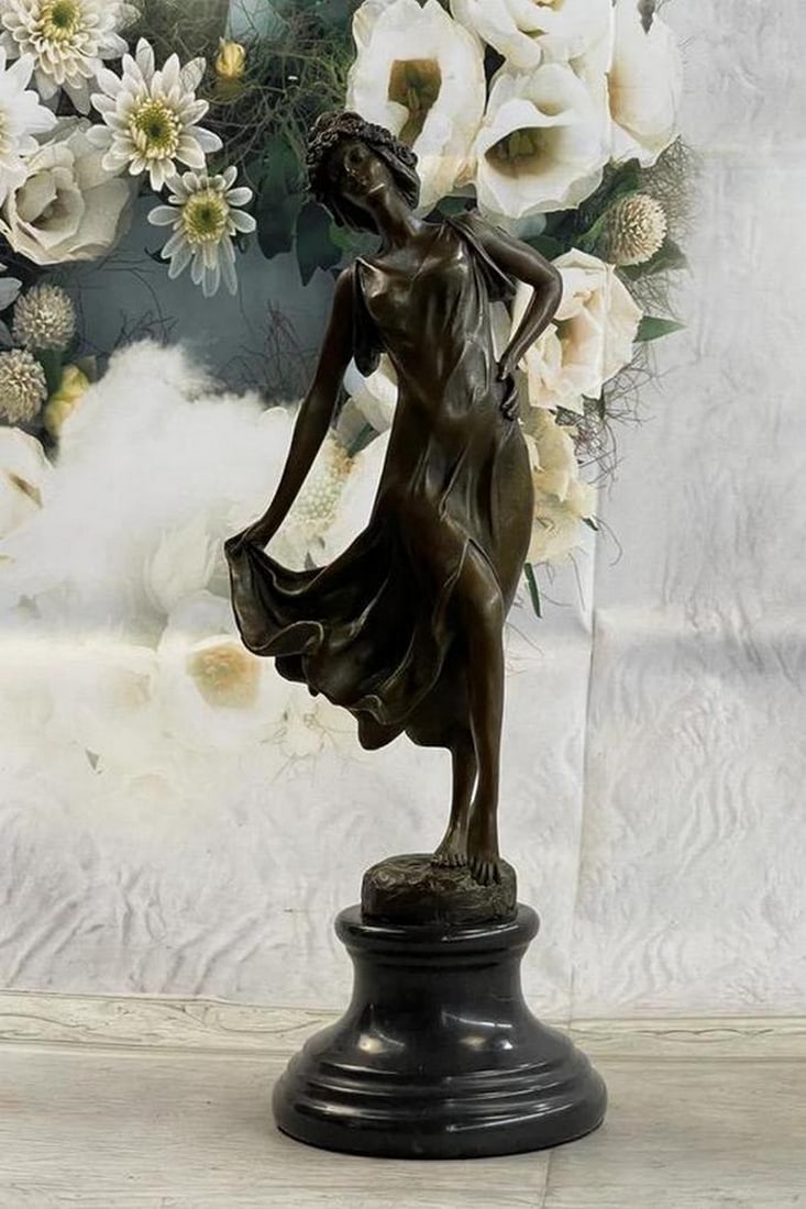 Art Nouveau Dancing Gypsy Women Bronze Statue - 15.5" x 5.5": Art Nouveau Dancing Gypsy Women Bronze Statue - 15.5" x 5.5" This stunning art deco figurine captivates with its graceful balance. Standing on one leg, arms outstretched, the figure