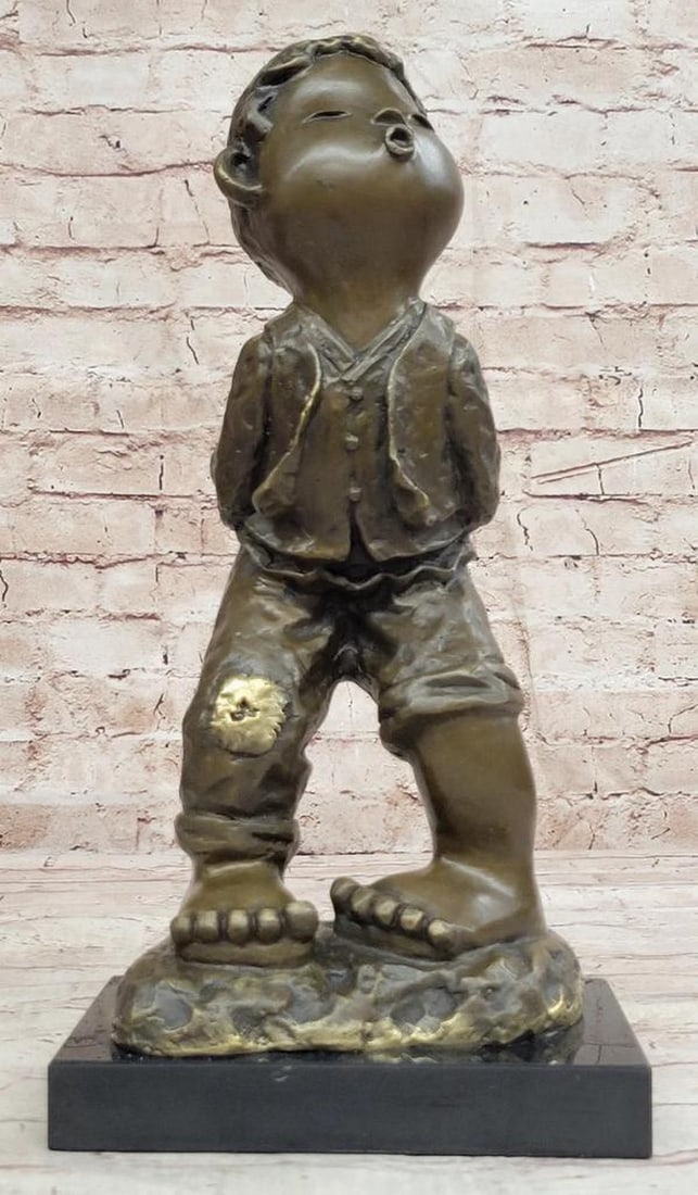 Miguel Lopez Chinese Boy Signed Original Bronze Sculpture on Marble Base - 14.5" x 7": Miguel Lopez Chinese Boy Signed Original Bronze Sculpture on Marble Base - 14.5" x 7" Miguel Lopez Chinese Boy Bronze Sculpture" is a captivating masterpiece that encapsulates the essence 