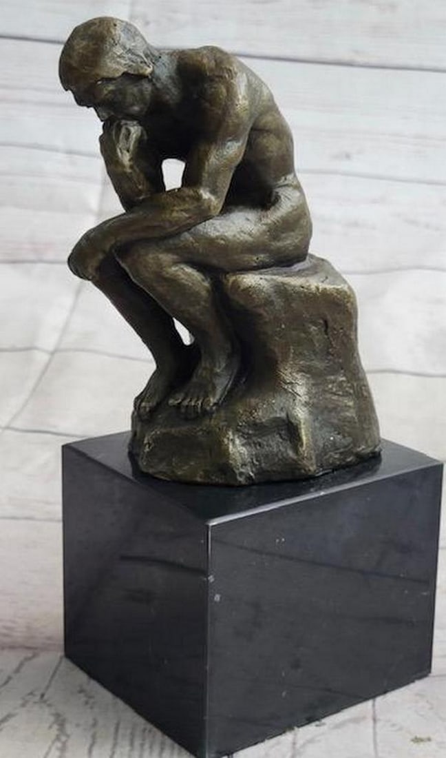 THINKING MAN THINKER Inspired Auguste Rodin Bronze Statue Sculpture 5.5" x 3": THINKING MAN THINKER Inspired Auguste Rodin Bronze Statue Sculpture 5.5" x 3" Presenting an extraordinary masterpiece inspired by, The Thinker (French: Le Penseur) by Auguste Rodin, a captivat