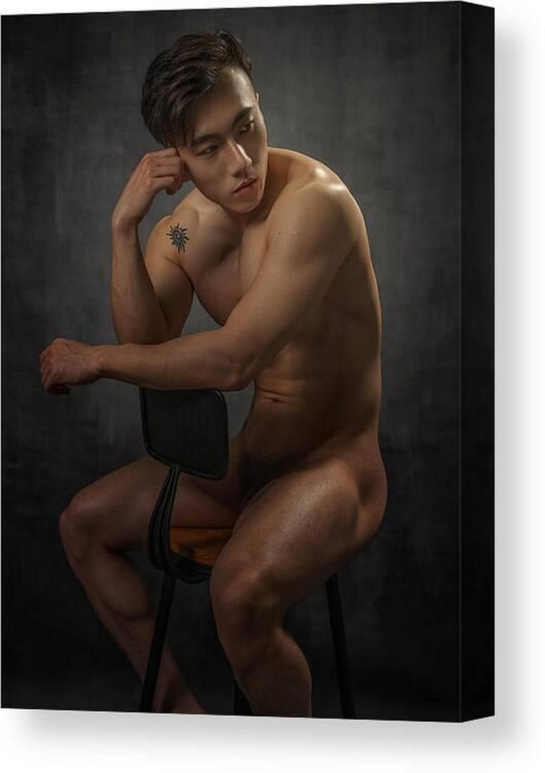 Contemplative Nude Male Portrait Canvas Print Wall Art: Contemplative Nude Male Portrait Canvas Print Wall Art This canvas print features Contemplative Nude Male Portrait by Qy. The composition presents a reflective nude male figure rendered with careful