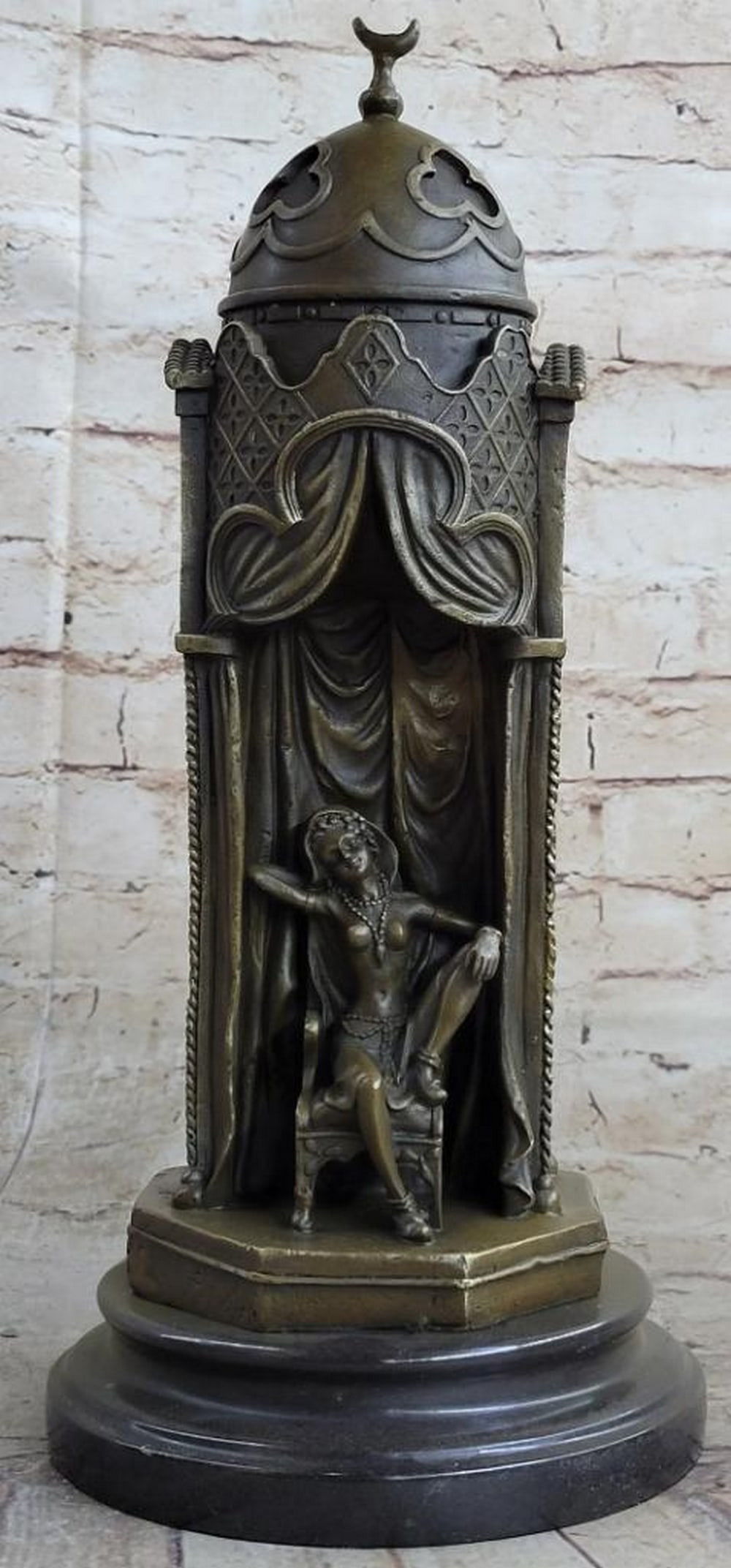 Franz Bergman Style Figural Bronze Sculpture on Marble Base - 14" x 6": Franz Bergman Style Figural Bronze Sculpture on Marble Base - 14" x 6" This bronze sculpture depicts a figural scene featuring a standing guard and a seated female figure, composed with attent