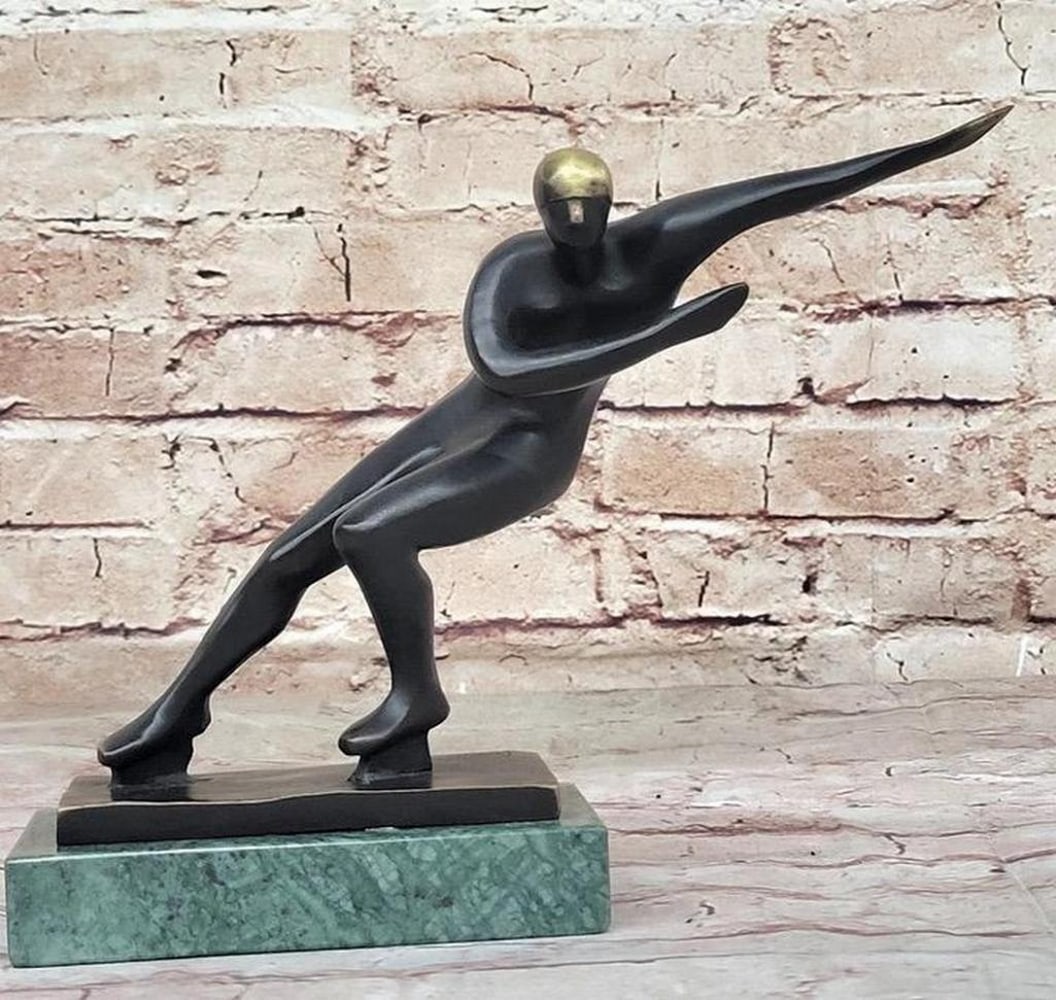 Abstract Modern Art Ice Skater Nick's Original Bronze Sculpture on Green Marble Base - 8" x 11" (1 of 6)