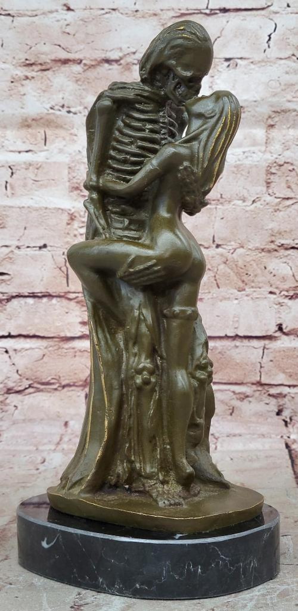 Death and the Maiden Original Bronze Sculpture by Odegaard – 11" x 5.5": Death and the Maiden Original Bronze Sculpture by Odegaard – 11" x 5.5" This original bronze sculpture by Odegaard depicts a nude female figure embraced by a skeletal companion, symbolizing 