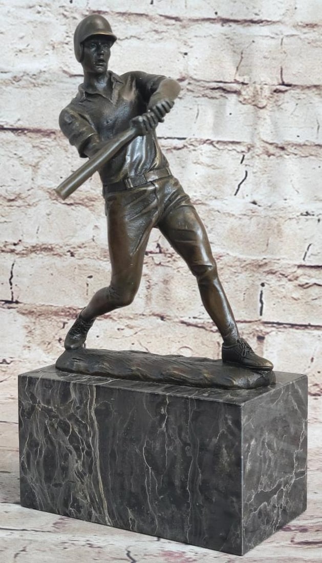 Original Baseball Player Bronze Sculpture - 10" x 5": Original Baseball Player Bronze Sculpture - 10" x 5" Prepare to witness the defining moment of a baseball player in action. As he steps up to the plate, his eyes keenly assess the pitcher,
