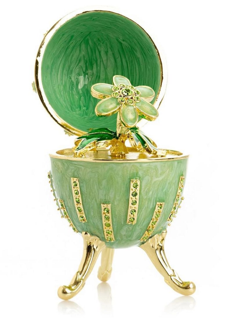 Emerald Green Floral Faberge Egg - Hidden Compartment Trinket Box (1 of 5)
